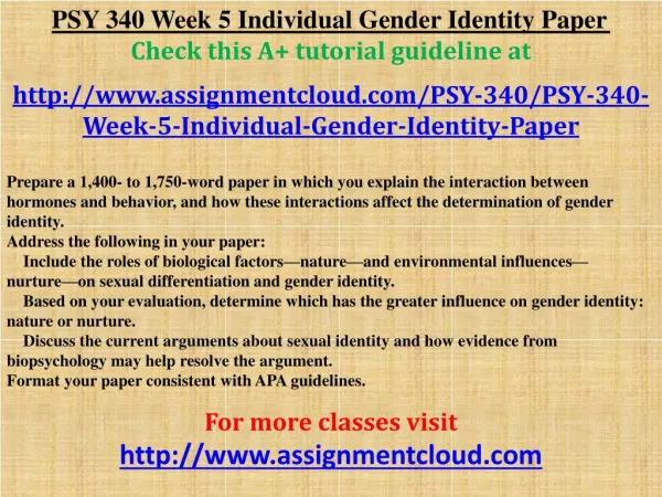 PSY 340 Week 5 Individual Gender Identity Paper