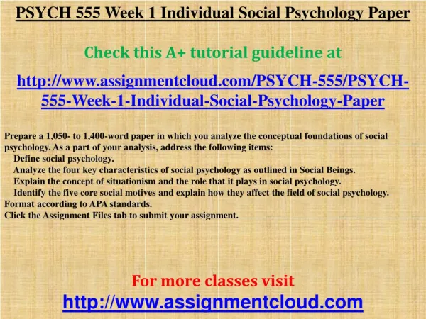 PSYCH 555 Week 1 Individual Social Psychology Paper