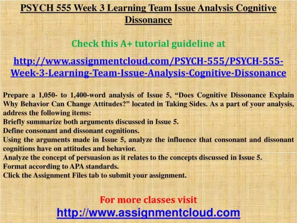 PSYCH 555 Week 3 Learning Team Issue Analysis Cognitive Diss