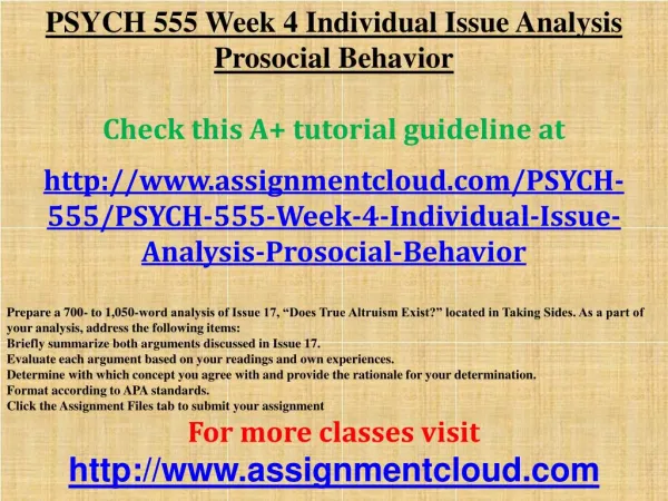 PSYCH 555 Week 4 Individual Issue Analysis Prosocial Behavio