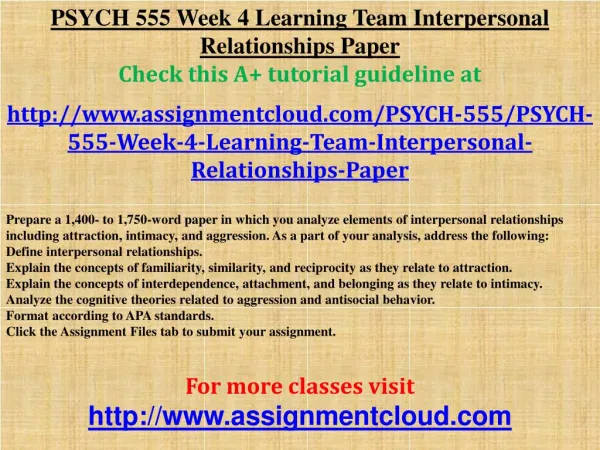 PSYCH 555 Week 4 Learning Team Interpersonal Relationships P