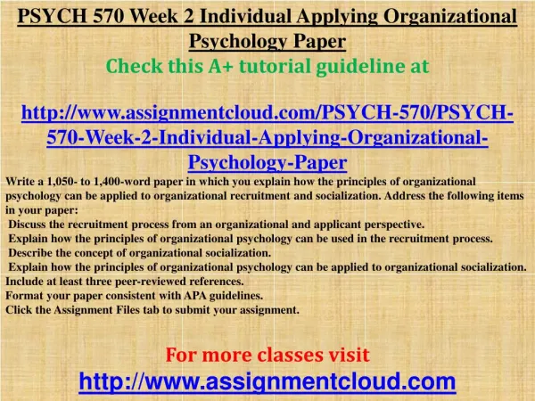 PSYCH 570 Week 2 Individual Applying Organizational Psycholo