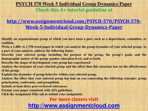 PSYCH 570 Week 5 Individual Group Dynamics Paper