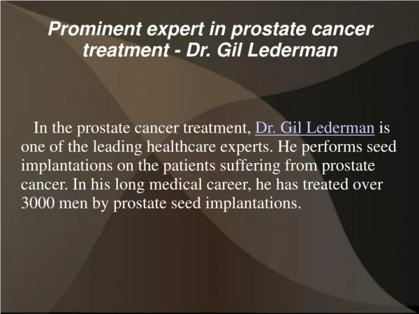 Dr. Gil Lederman - Prominent expert in prostate cancer treat