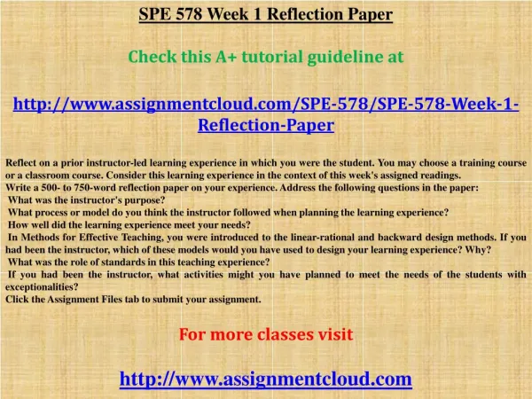 SPE 578 Week 1 Reflection Paper