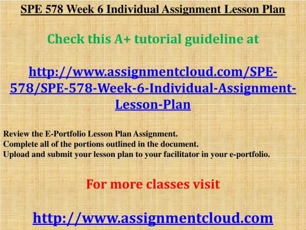 SPE 578 Week 6 Individual Assignment Lesson Plan