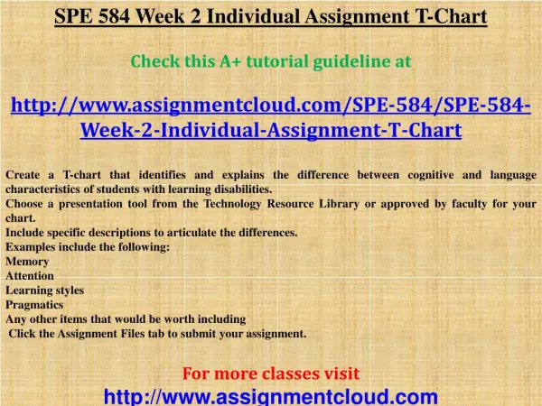 SPE 584 Week 2 Individual Assignment T-Chart