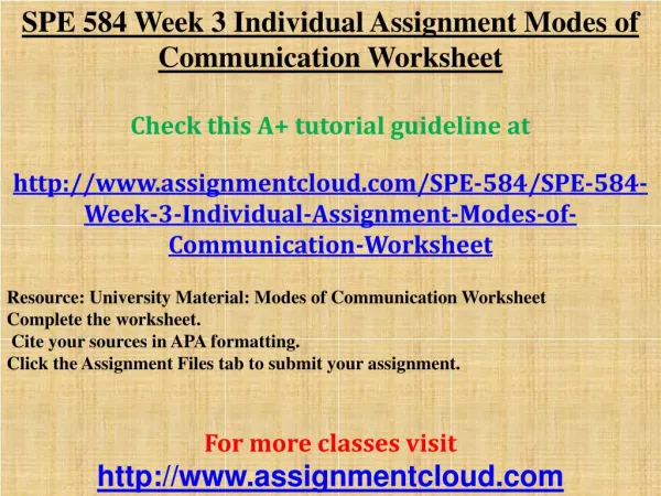 SPE 584 Week 3 Individual Assignment Modes of Communication