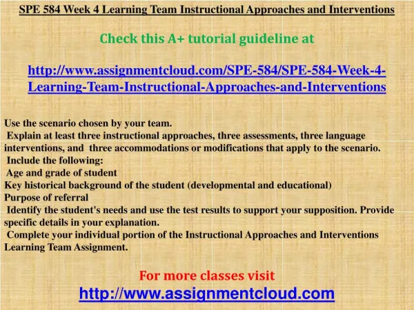 SPE 584 Week 4 Learning Team Instructional Approaches and In