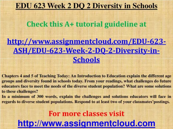 EDU 623 Week 2 DQ 2 Diversity in Schools