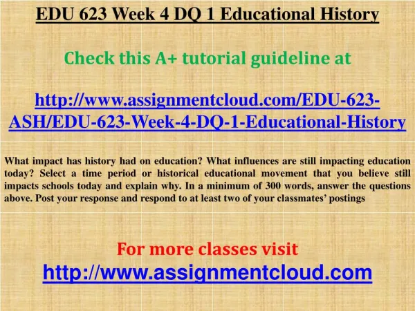 EDU 623 Week 4 DQ 1 Educational History