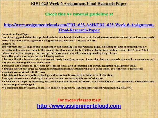 EDU 623 Week 6 Assignment Final Research Paper
