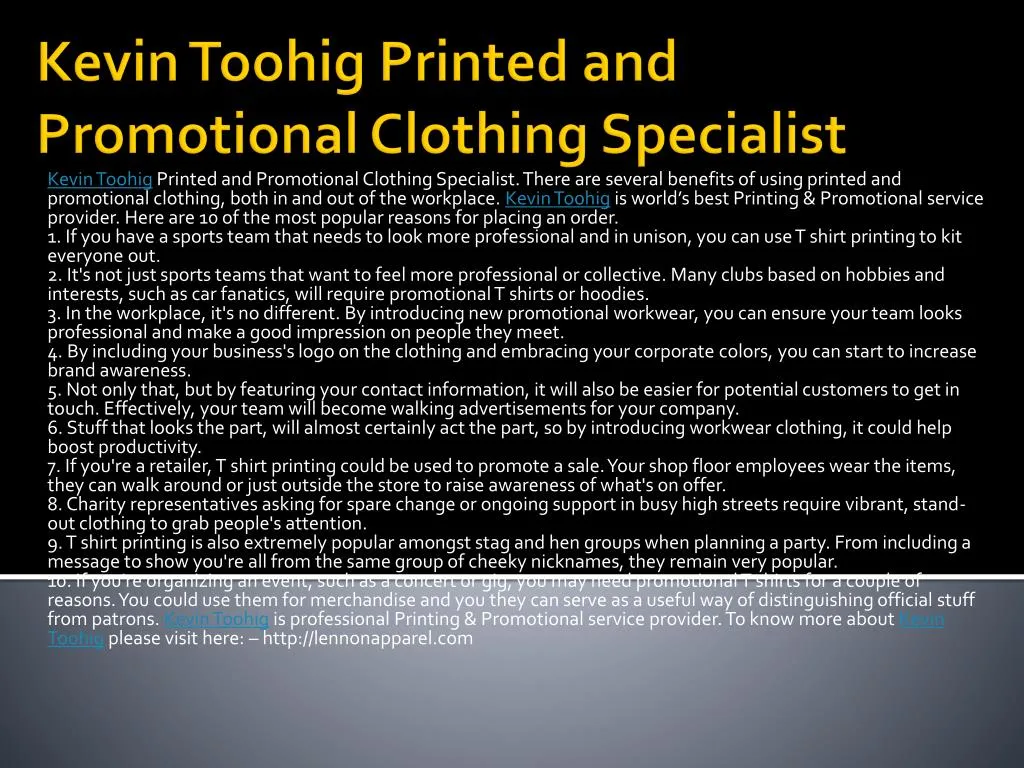 kevin toohig printed and promotional clothing specialist