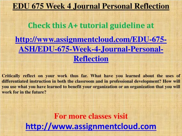 EDU 675 Week 4 Journal Personal Reflection