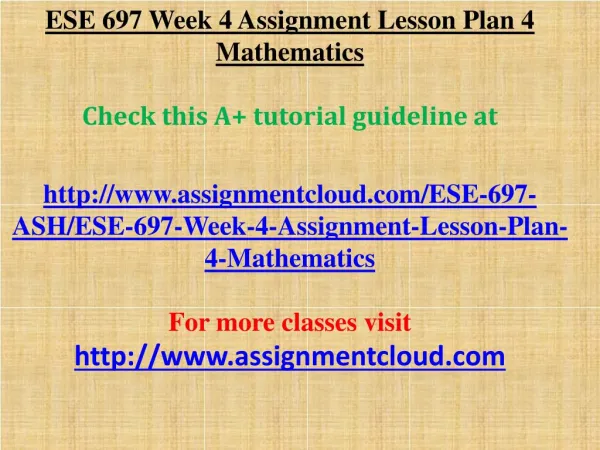 ESE 697 Week 4 Assignment Lesson Plan 4 Mathematics