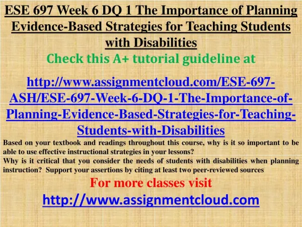 ESE 697 Week 6 DQ 1 The Importance of Planning Evidence-Base