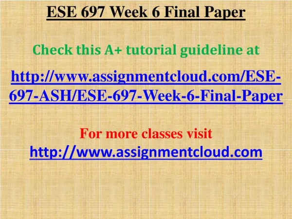 ESE 697 Week 6 Final Paper