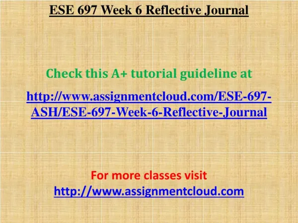 ESE 697 Week 6 Reflective Journal