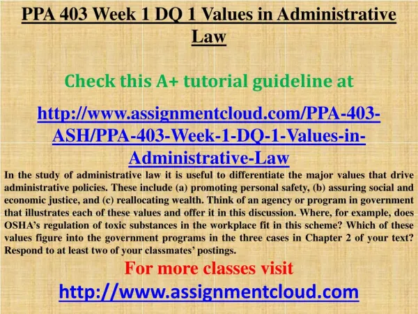 PPA 403 Week 1 DQ 1 Values in Administrative Law