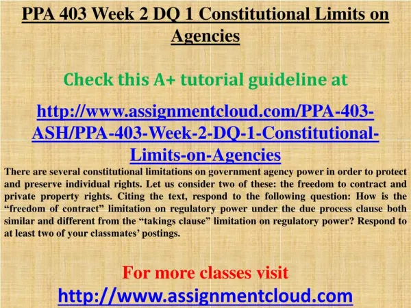 PPA 403 Week 2 DQ 1 Constitutional Limits on Agencies