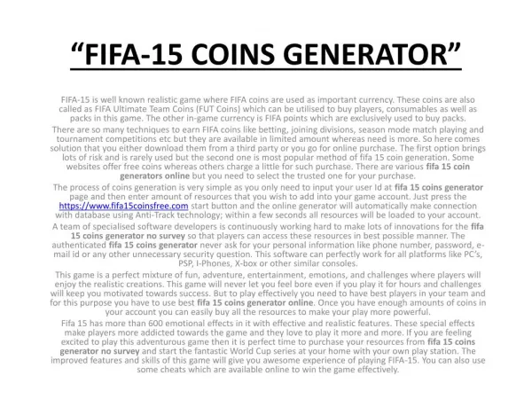 FIFA 15 Ultimate Team Coin Generator