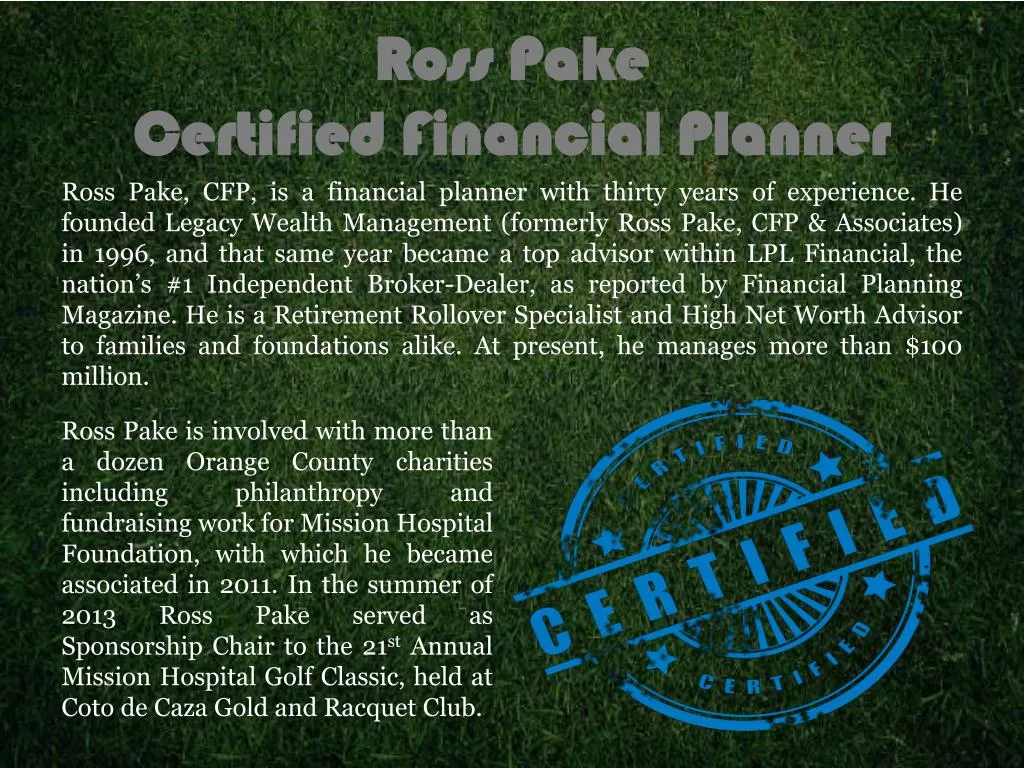 ross pake certified financial planner