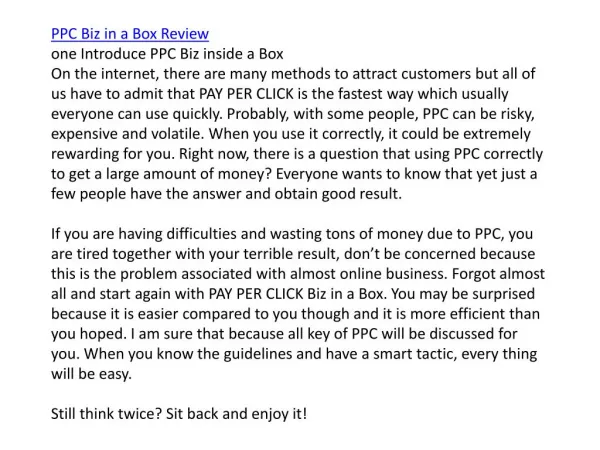 PPC Biz in a Box Review