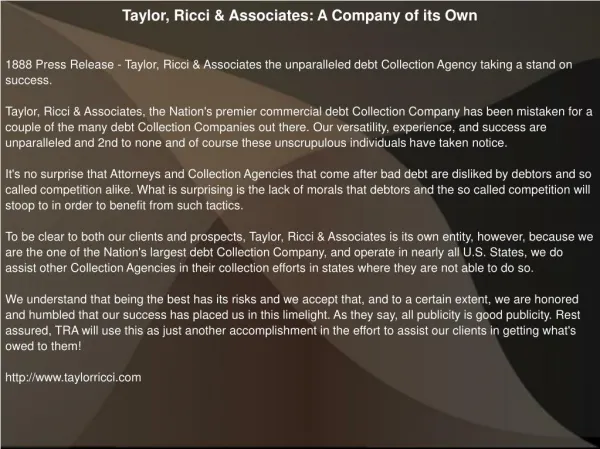 Taylor, Ricci & Associates: A Company of its Own
