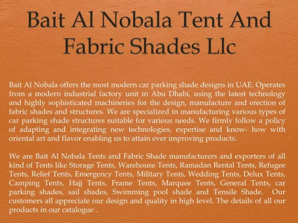 Bait Al Nobala Tents And Fabric Shade Llc