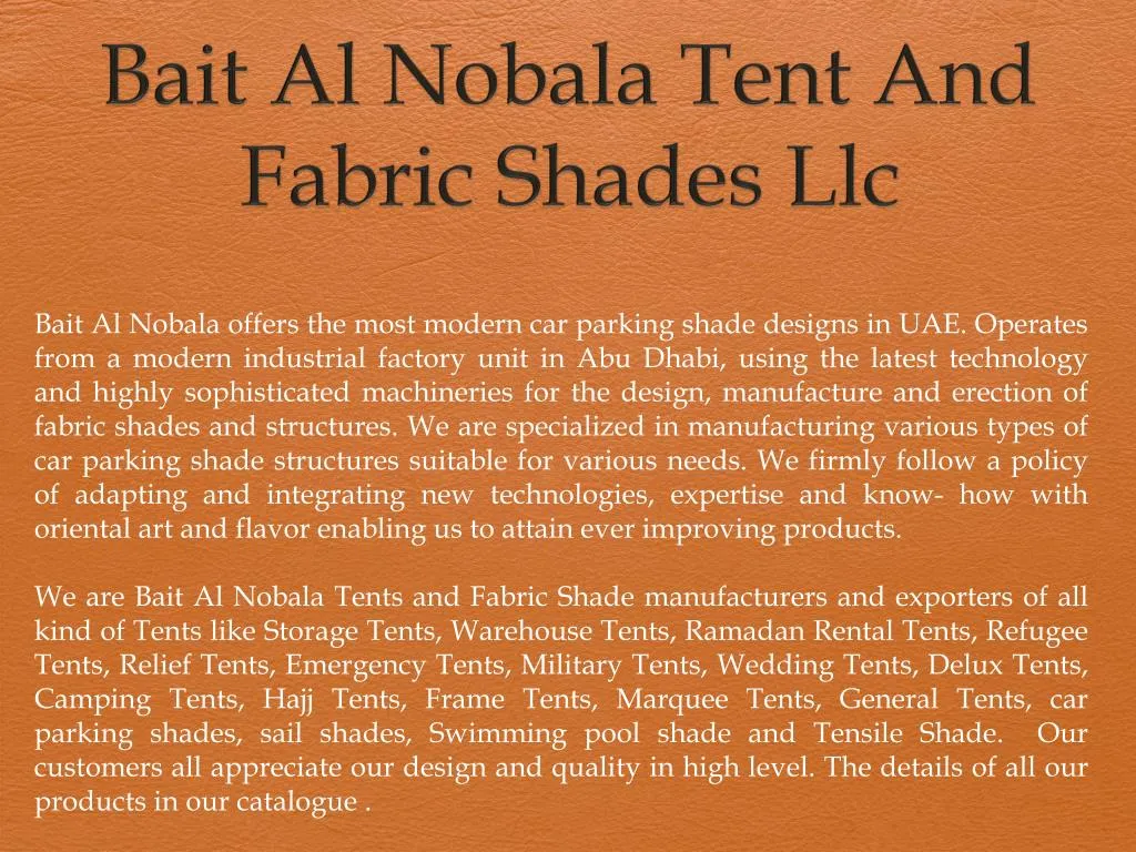 bait al nobala tent and fabric shades llc