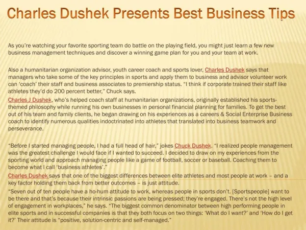 Charles Dushek Presents Best Business Tips