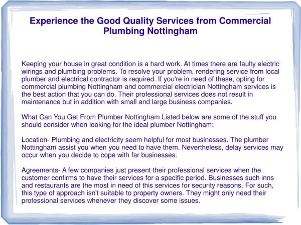 Experience the Good Quality Services from Commercial Plumbin