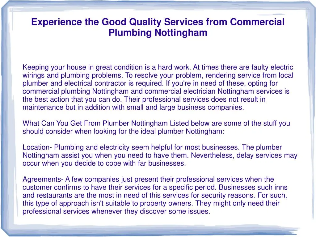 experience the good quality services from commercial plumbing nottingham
