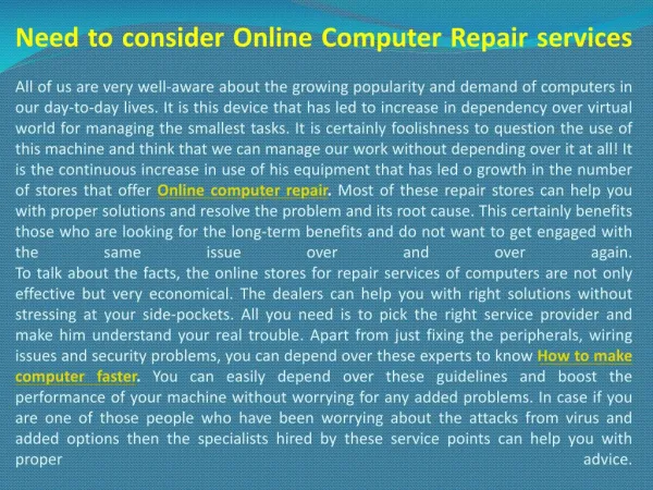 Need to consider Online Computer Repair services