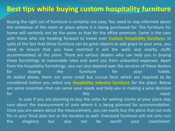 Best tips while buying custom hospitality furniture