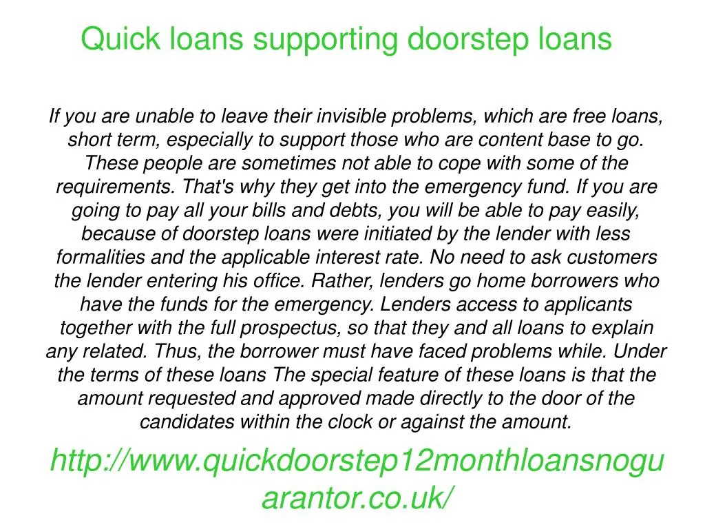 quick loans supporting doorstep loans