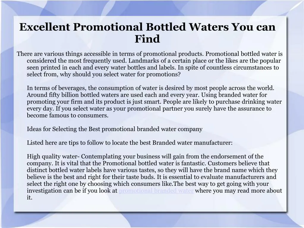 excellent promotional bottled waters you can find
