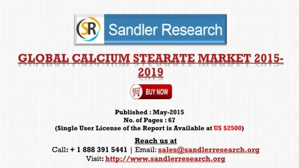 Calcium Stearate Market to Grow at 5% CAGR to 2019 Insight R