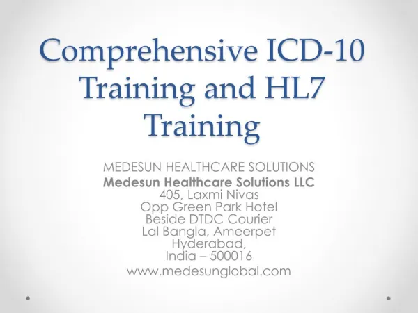 ICD-10 training and HL7 in India and hyderabad