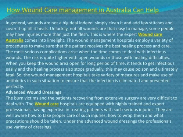 How Wound Care management in Australia Can Help