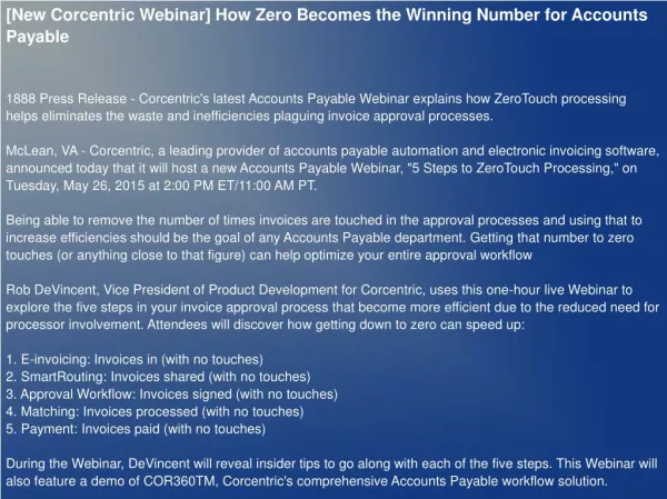 [New Corcentric Webinar] How Zero Becomes the Winning Number