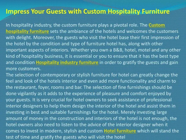 Impress Your Guests with Custom Hospitality Furniture