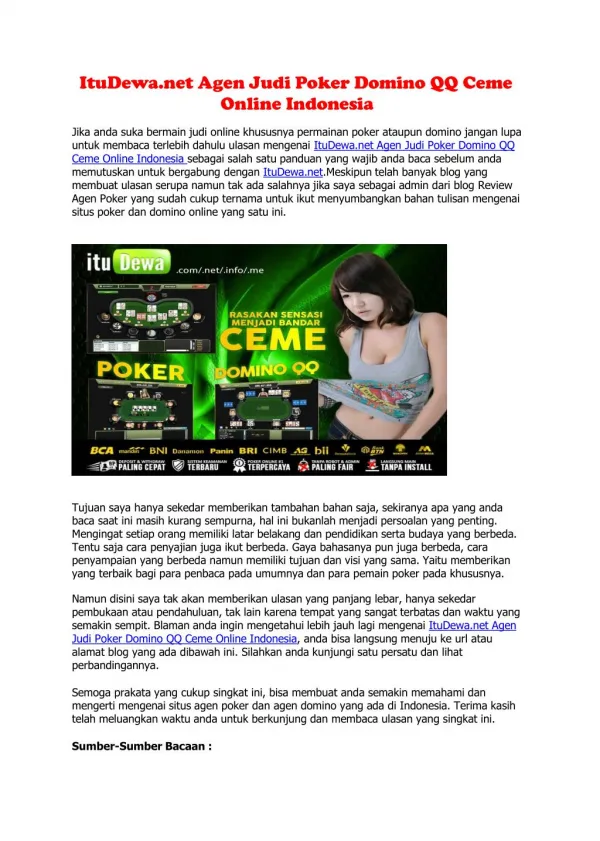 ItuDewa.net Agen Judi Poker Domino QQ Ceme Online Indonesia