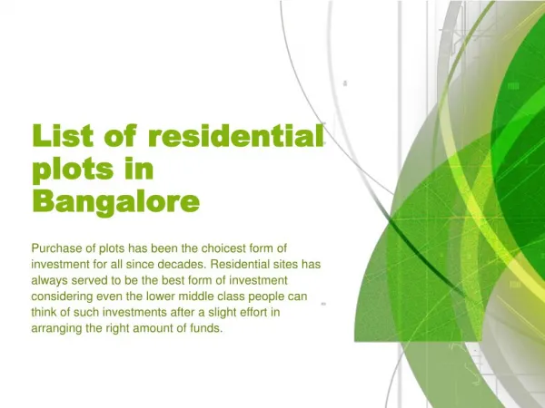 list of residential plots in bangalore