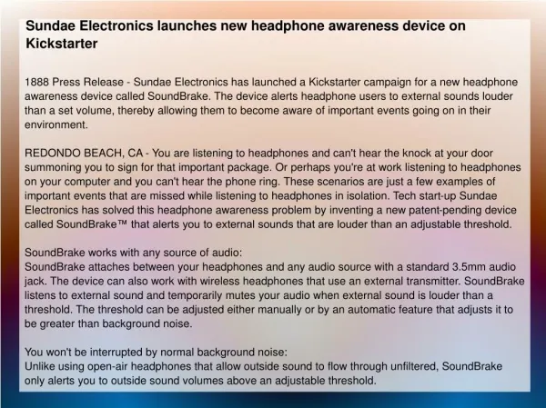 Sundae Electronics launches new headphone awareness device