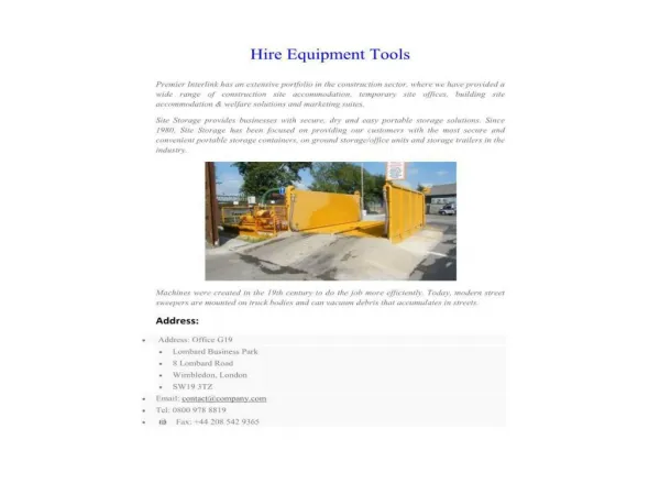 Hire Equipment Tools