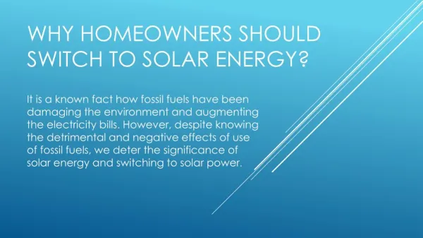 Why Homeowners Should Switch to Solar Energy?