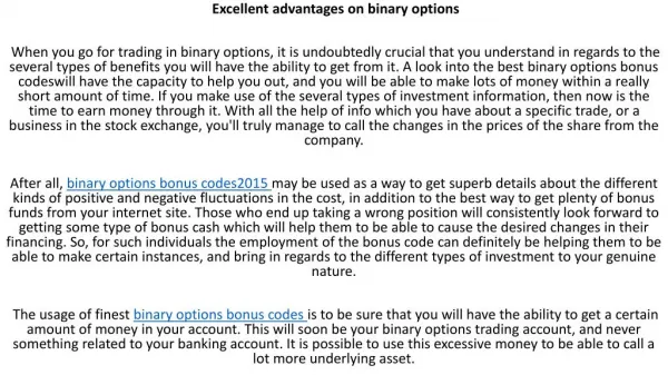 Binary options bonus codes 2015