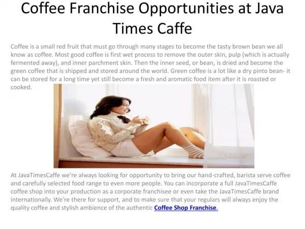 Coffee Franchise Opportunities at Java Times Caffe