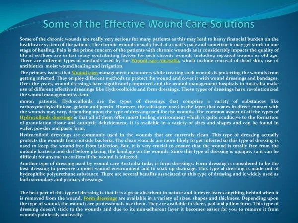 Some of the Effective Wound Care Solutions